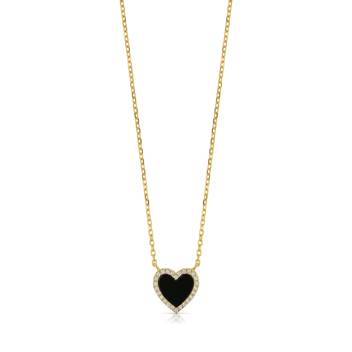 Enamel Small Diamond Black Heart Necklace