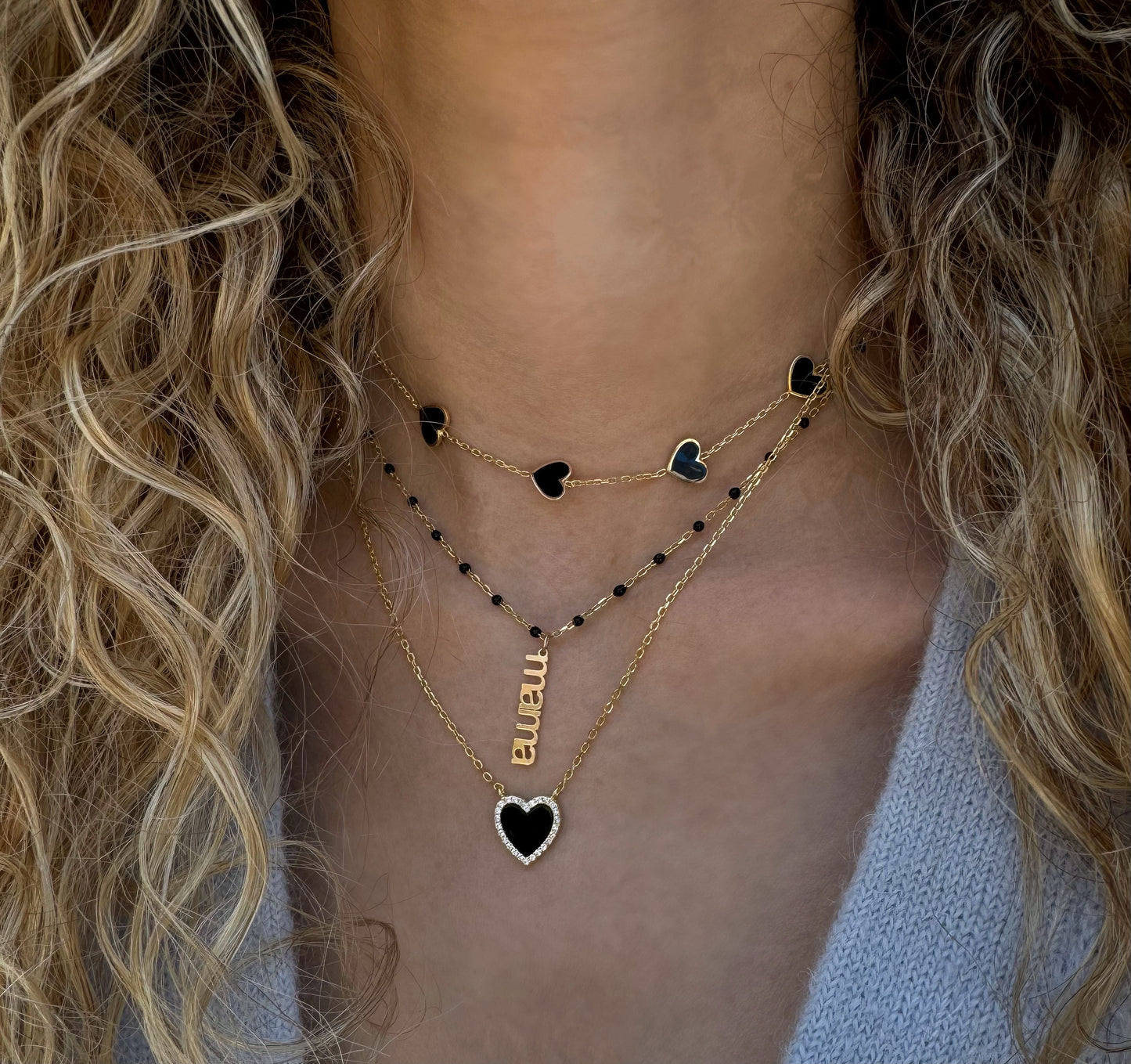 Black Enamel MAMA Drop Down Chain Necklace