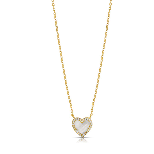 Enamel Small Diamond Pearl Heart Necklace