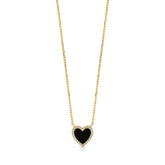 Enamel Small Diamond Black Heart Necklace