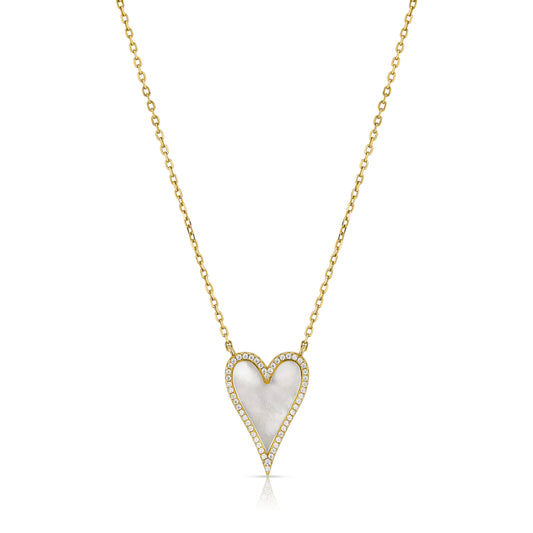Enamel Large Diamond Pearl Heart Necklace