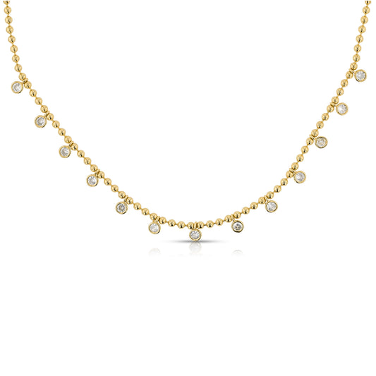 Gold Bead Diamond Drop Choker Necklace